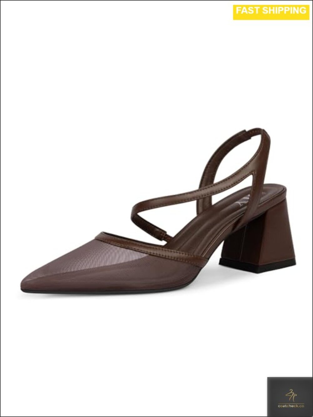 Closed Pointed Toe Slingback Chunky Mid Heel Pumps